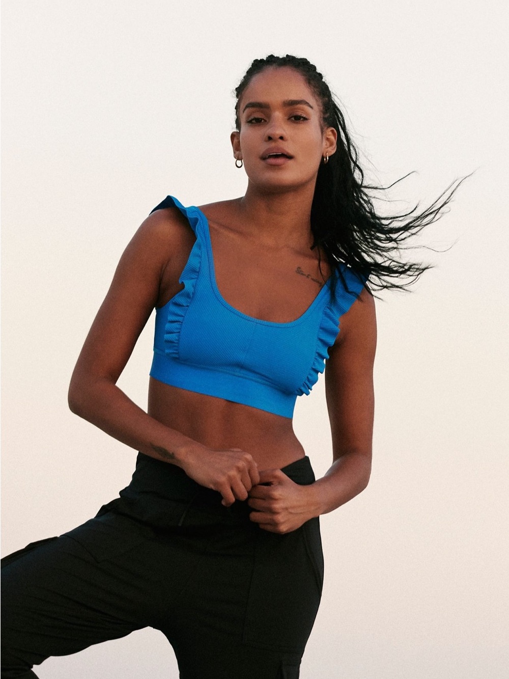 Free People Movement Ruffle Me Up Bra — Classic Blue